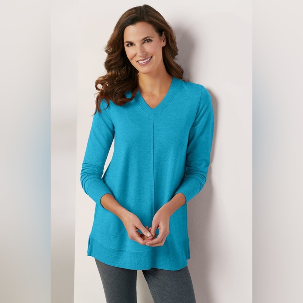 Soft Surroundings Siesta Soft Tunic V Neck Pullover Size XS Blue Lagenlook‎